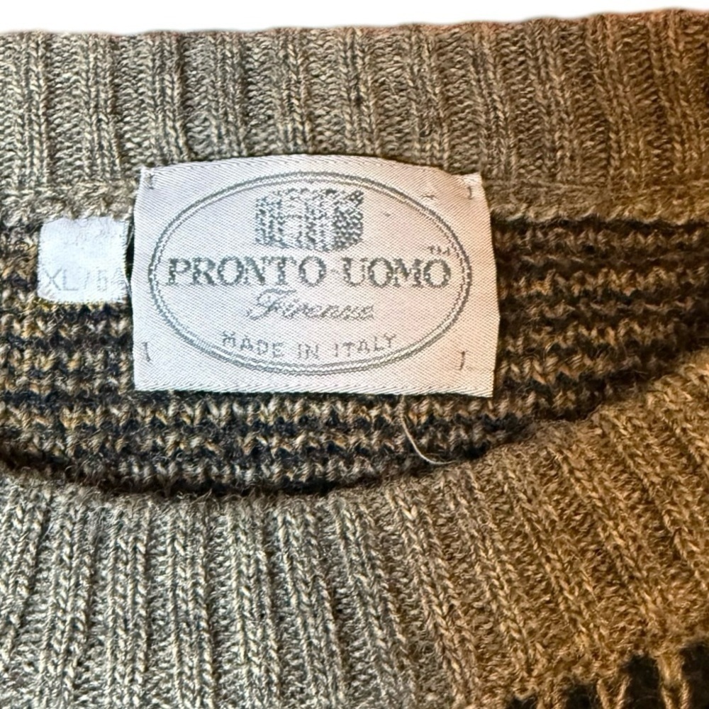 Pronto Uomo Italy Wool Blend Patch Sweater, Men’s XL, Retro Vintage - Picture 5 of 5
